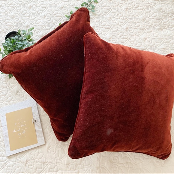 Other - Set of Two Rust Orange Velvet Throw Pillows